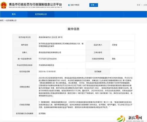 青島品品好食品發展有限公司違反糧油管理規定被警告